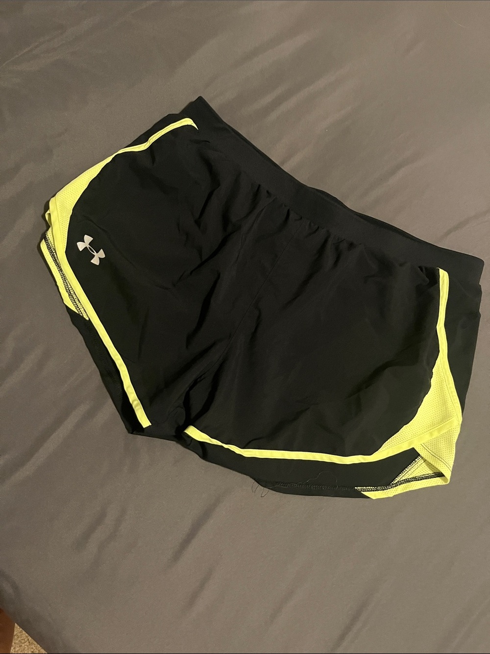 Under Armour Black Athletic Shorts with Neon Yellow Trim
